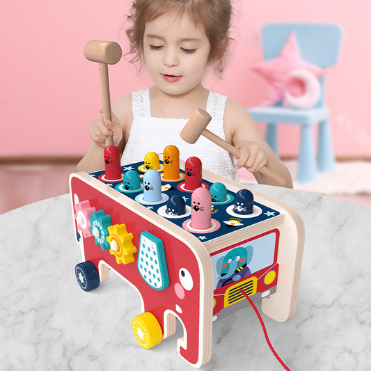 Wooden Musical Bus & Pounding Bench – Montessori Multi-Functional Toy